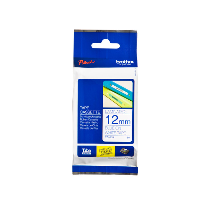 Labeltape Brother P-touch TZe-233 standaard 12mm blauw op wit