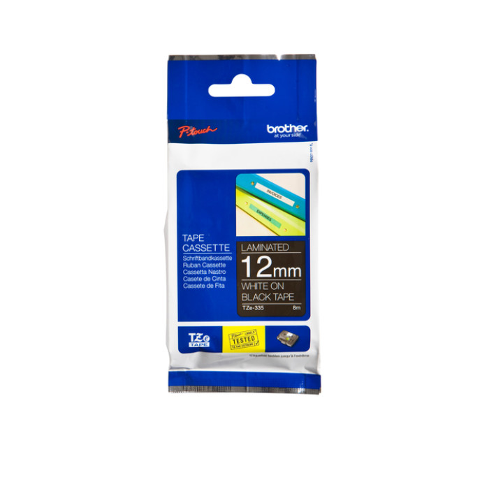 Labeltape Brother P-touch TZe-335 standaard 12mm wit op zwart