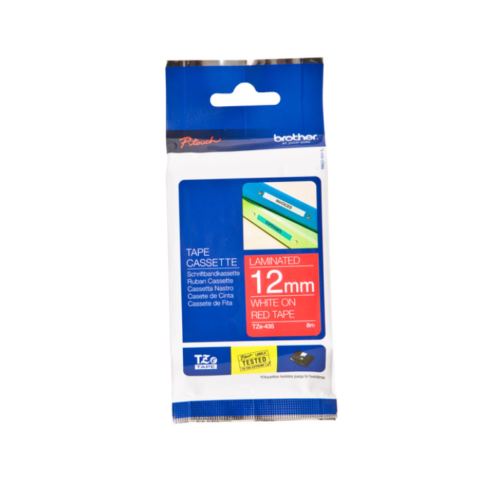 Labeltape Brother P-touch TZe-435 standaard 12mm wit op rood