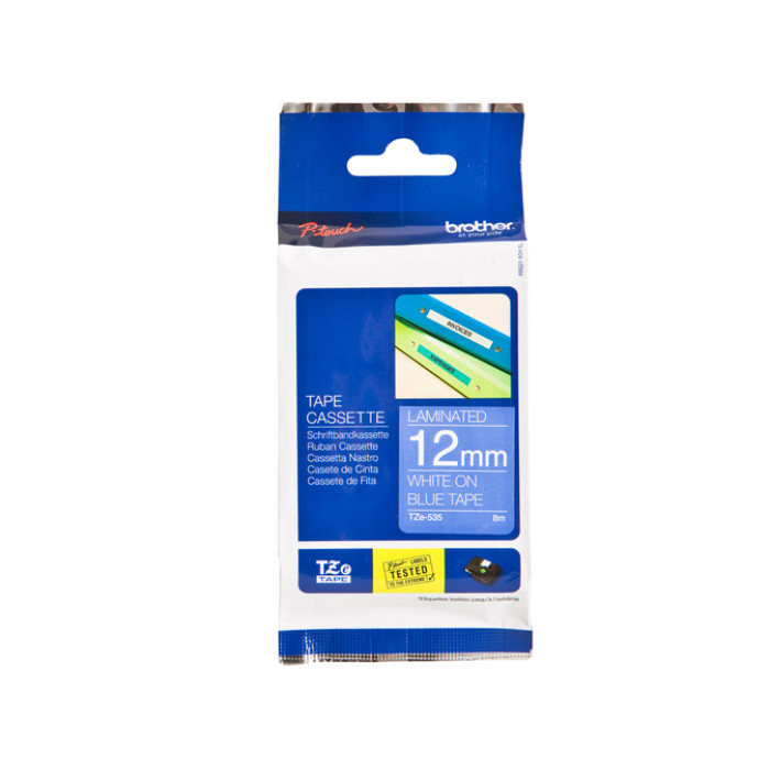 Labeltape Brother P-touch TZe-535 standaard 12mm wit op blauw