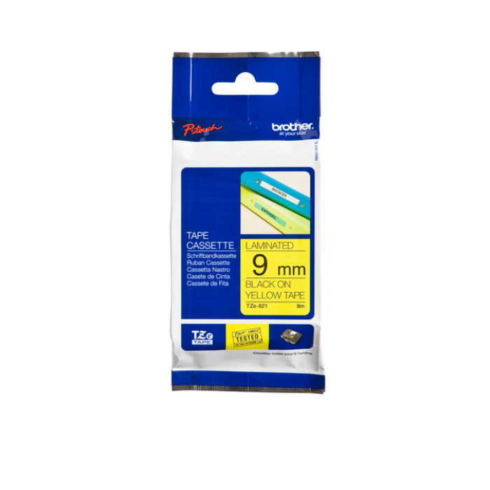 Labeltape Brother P-touch TZe-621 standaard 9mm zwart op geel