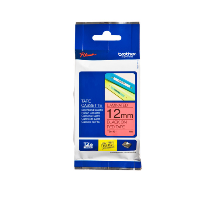 Labeltape Brother P-touch TZe-431 standaard 12mm zwart op rood