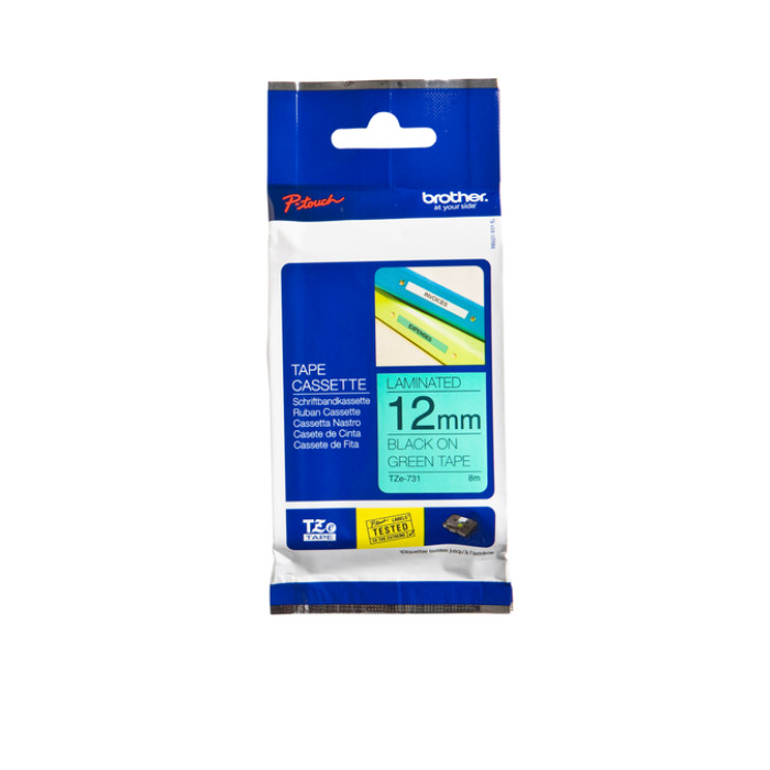 Labeltape Brother P-touch TZe-731 standaard 12mm zwart op groen