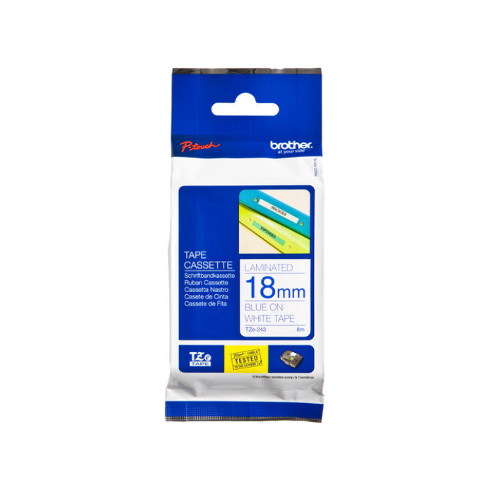 Labeltape Brother P-touch TZe-243 standaard 18mm blauw op wit