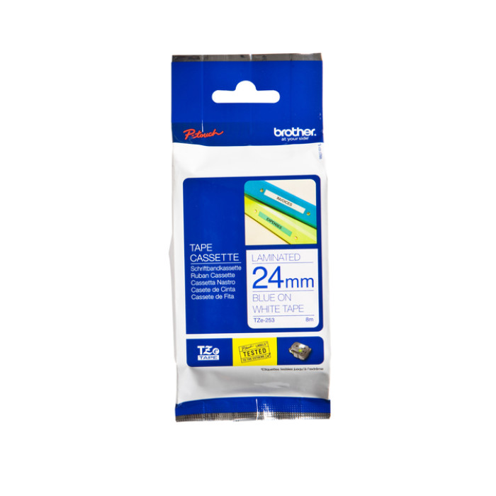 Labeltape Brother P-touch TZe-253 standaard 24mm blauw op wit
