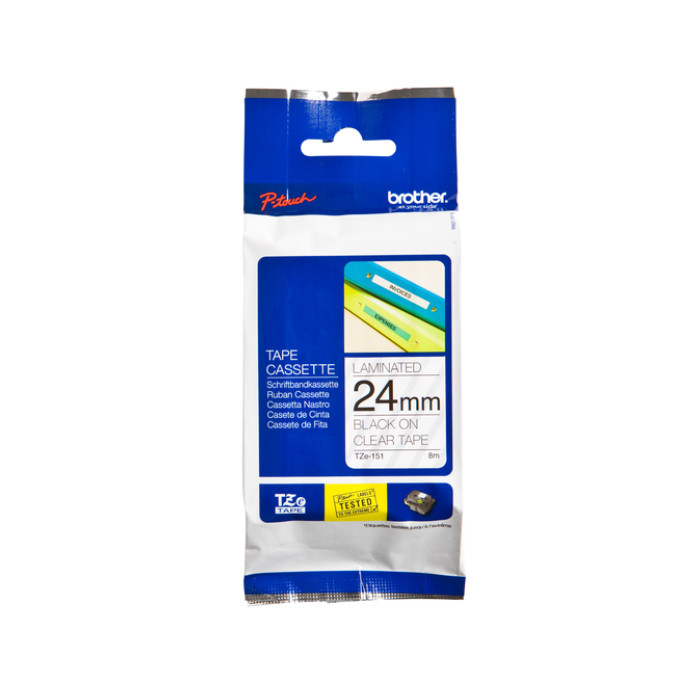 Labeltape Brother P-touch TZe-151 standaard 24mm zwart op transparant