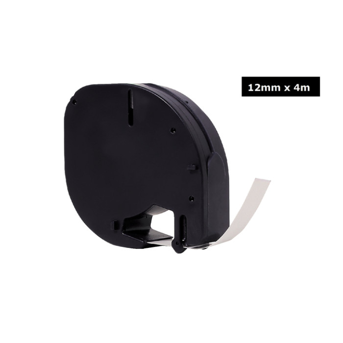 Labeltape Quantore 91201 12mmx4m kunststof zwart op wit