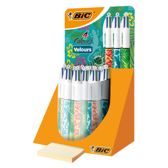 Balpen Bic 4kleuren velours medium assorti