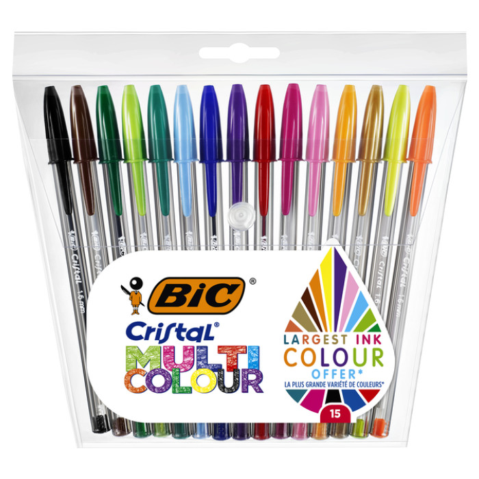 Balpen Bic Cristal large multicolour assorti 15 stuks