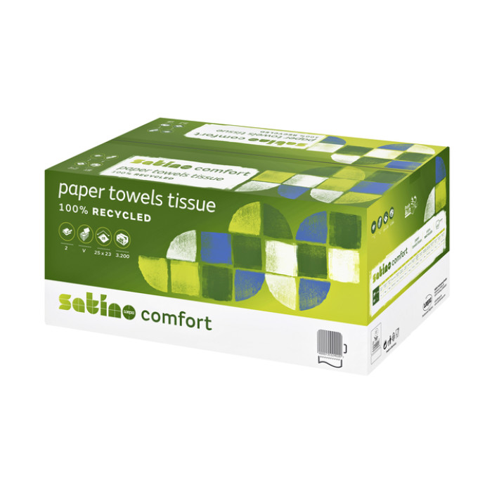 Handdoek Satino PT3 Comfort v-vouw 2-laags 250x230mm 20x160 vel wit 277190