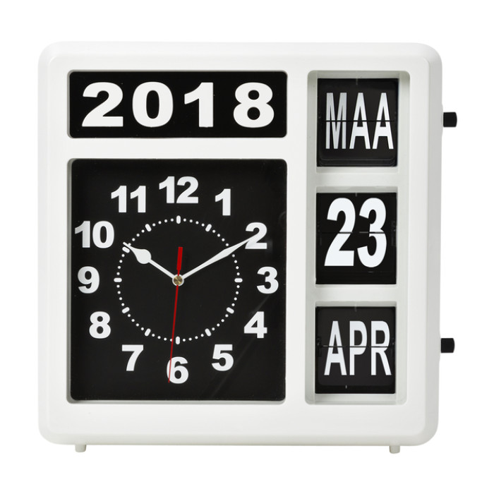 Wandklok Perel analoog 310x310mm nederlandse versie wit