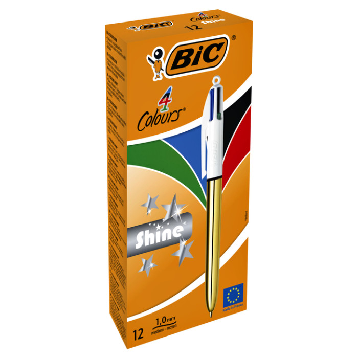 Balpen Bic 4kleuren shine medium goud