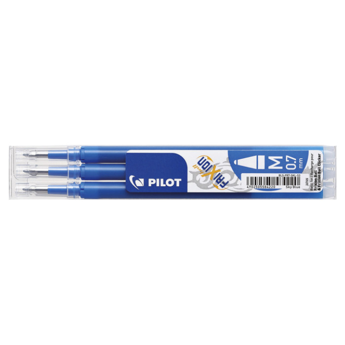 Rollerpenvulling Pilot friXion medium hemelsblauw set à 3 stuks