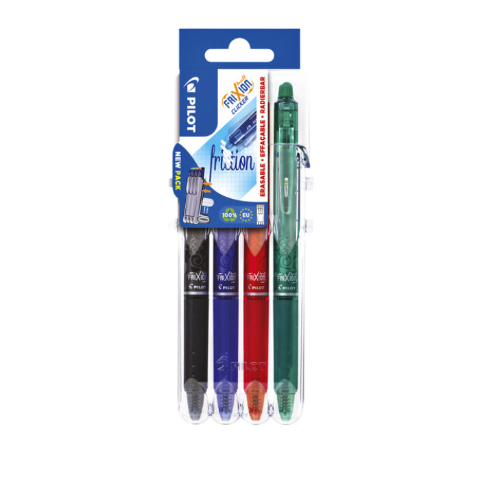 Rollerpen PILOT friXion clicker medium basis assortt Set2Go à  4 stuks