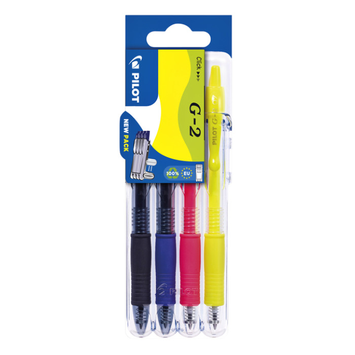 Gelschrijver Pilot clicker medium neon assorti Set2Go à 4 stuks