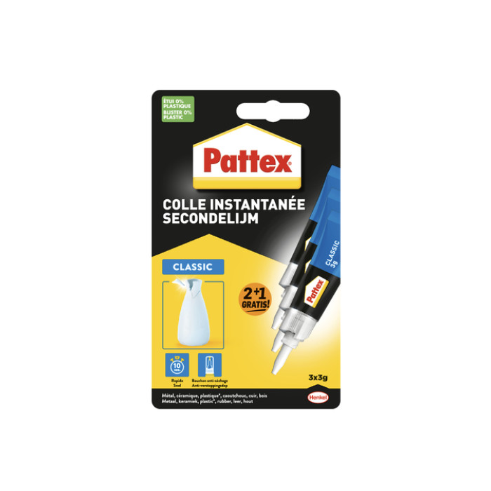 Secondelijm Pattex classic 3 gram blister 2+1 gratis