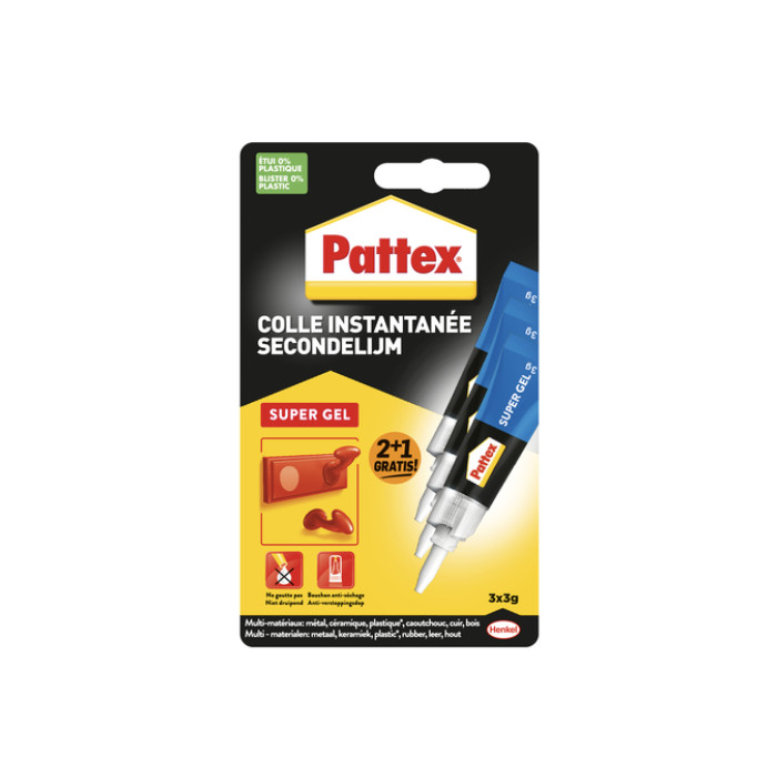 Secondelijm Pattex super gel 3 gram blister 2+1 gratis