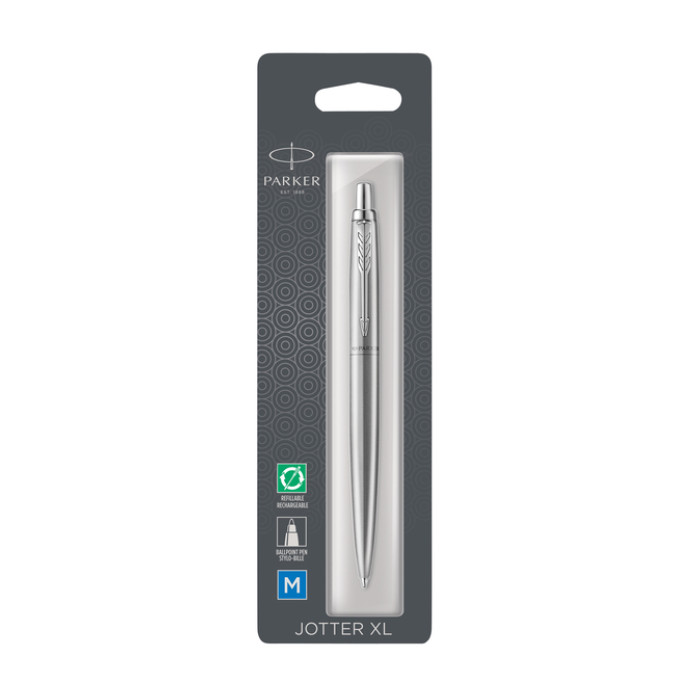 Balpen Parker Jotter XL Monochrome stainless steel M blister à 1 stuk