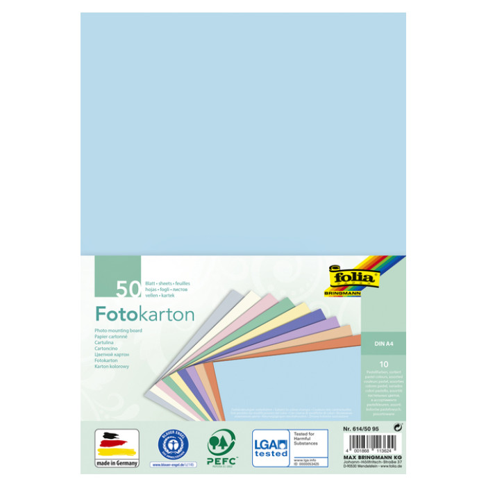 Fotokarton Folia 2-zijdig A4 pastel 50 vel 10 kleuren