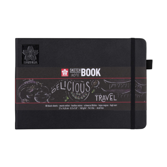 Schetsboek Sakura 80 zwarte vellen 140gr 210x148mm zwart