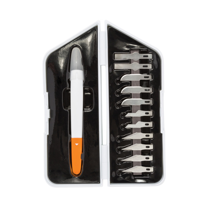 Precisiemes Fiskars Medium Duty set à 12 mesbladen wit