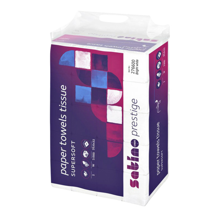 Handdoek Satino PT2 Prestige w-vouw 2-laags 206x320mm 25x120 vel wit 276600