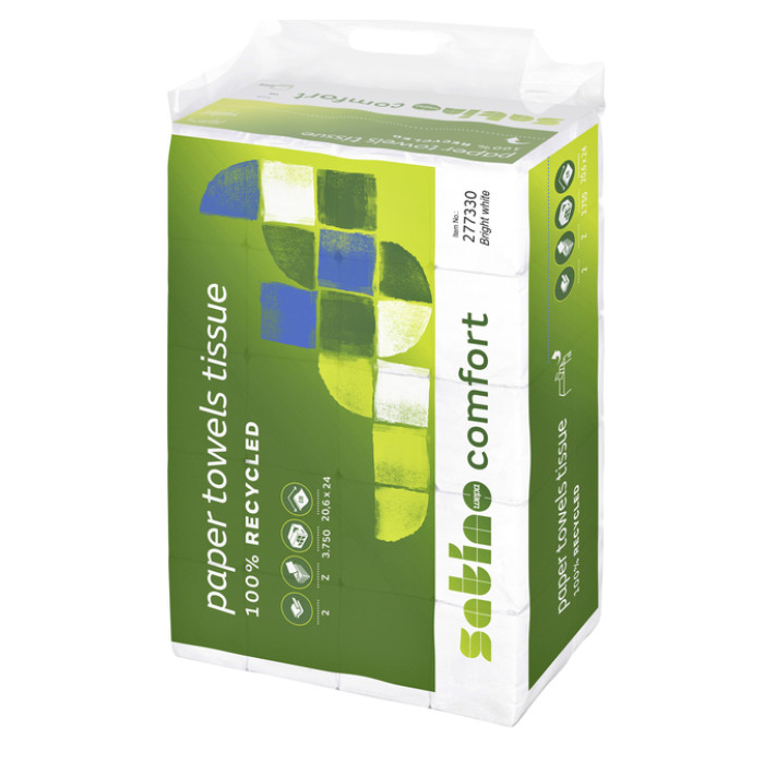 Handdoek Satino PT2 Comfort z-vouw 2-laags 206x240mm 25x150 vel wit 277330