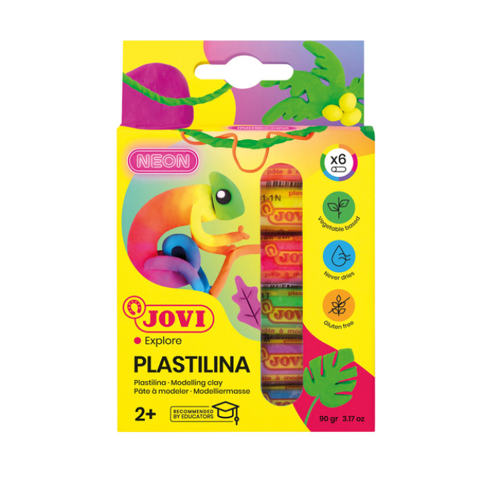Boetseerklei Jovi plastalina 15gr neon kleuren assorti etui à 6 stuks
