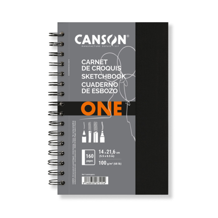 Schetsboek Canson Art Book One spiraalgebonden 80vel 100gr 140x216mm wit