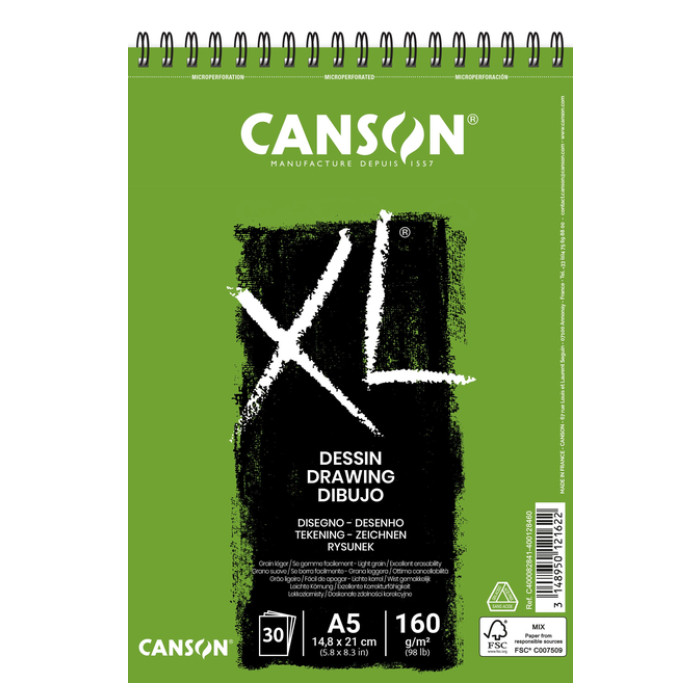 Tekenpapier Canson XL Drawing 30vel 160gr A5 wit