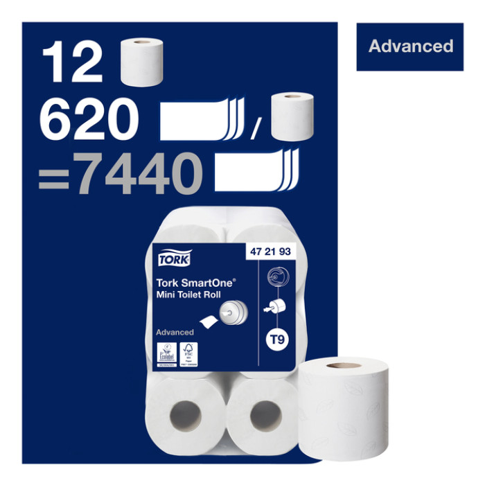 Toiletpapier Tork T9 Advanced SmartOne 2-laags 112m wit 472193