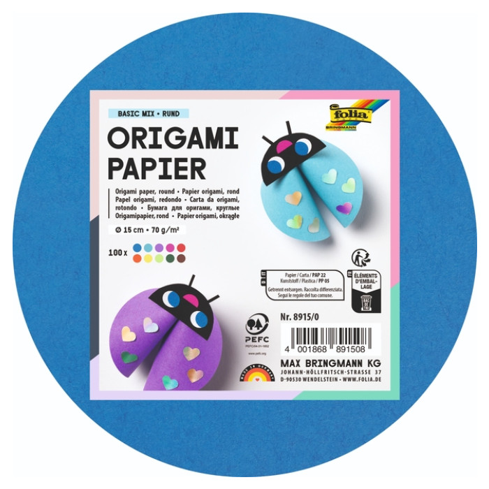 Origami papier Folia 70gr rond 15cm 100 vel assorti kleuren