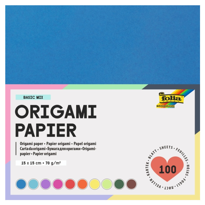 Origami papier Folia 70gr 15x15cm 100 vel assorti kleuren