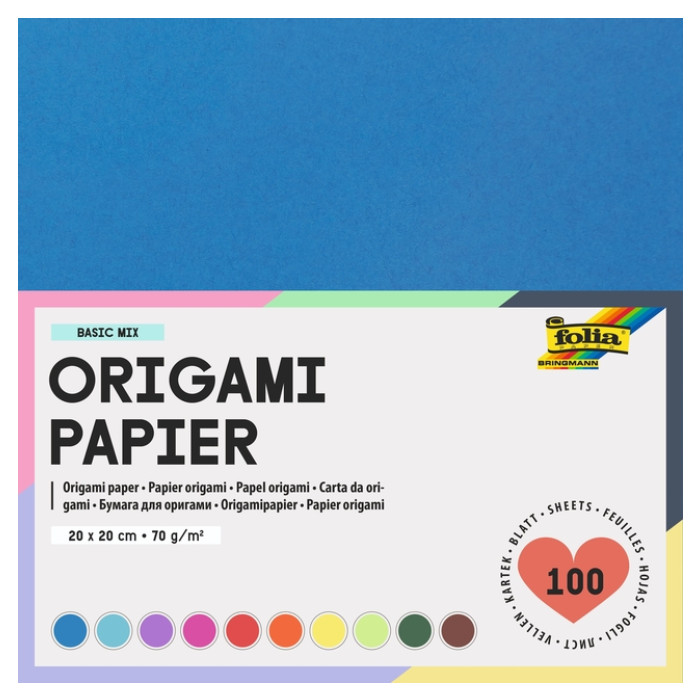 Origami papier Folia 70gr 20x20cm 100 vel assorti kleuren