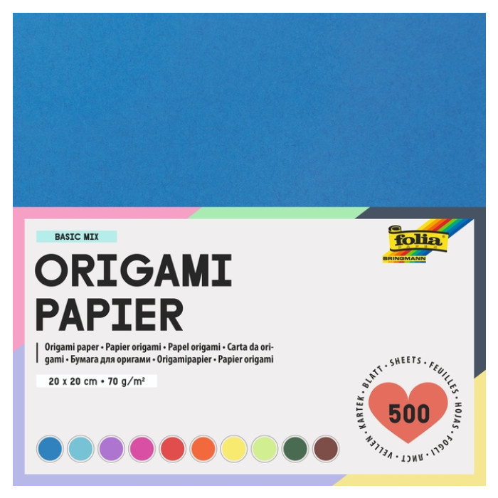 Origami papier Folia 70gr 20x20cm 500 vel assorti kleuren