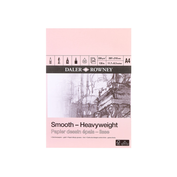 Tekenpapier Daler-Rowney Smooth Heavyweight 220gr A4 natuurlijk wit