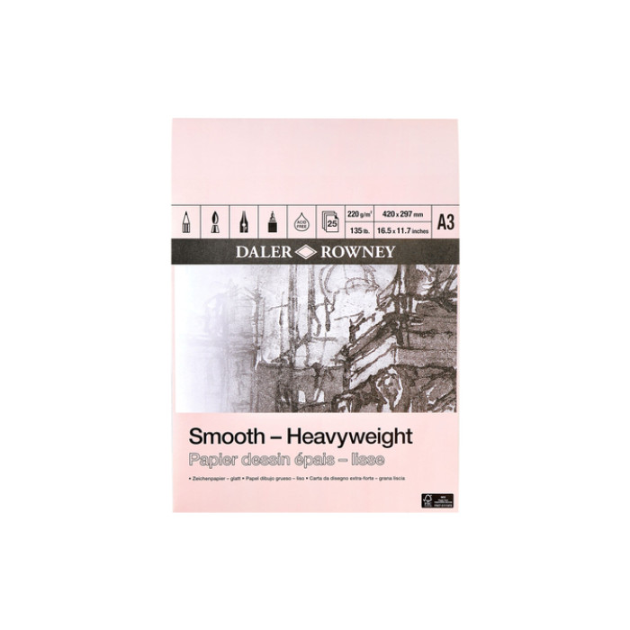 Tekenpapier Daler-Rowney Smooth Heavyweight 220gr A3 natuurlijk wit