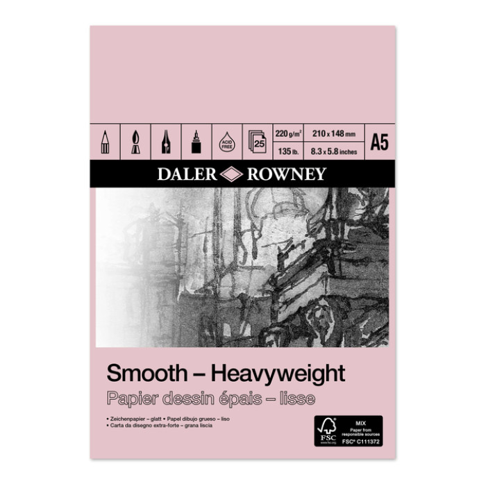 Tekenpapier Daler-Rowney Smooth Heavyweight 220gr A5 natuurlijk wit