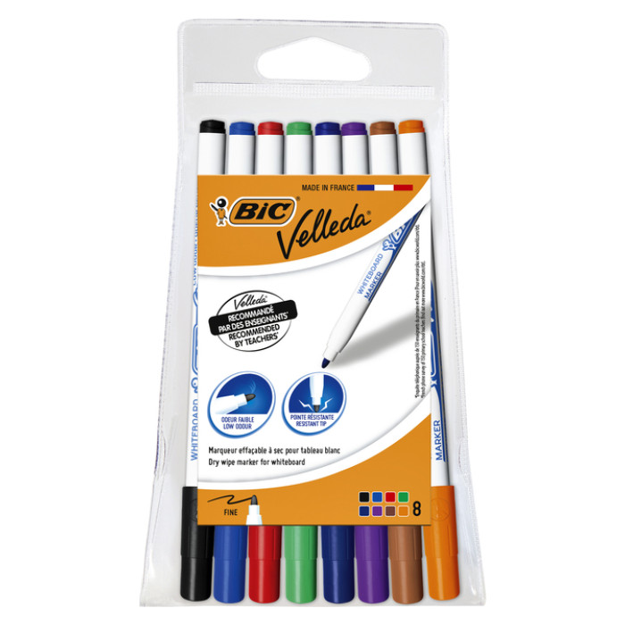 Whiteboardmarker Bic Velleda 1721 rond fijn assorti blister à 8 stuks