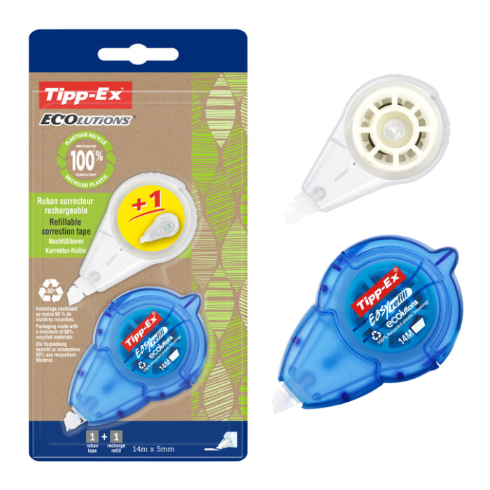 Correctietape Tipp-Ex easy ecolutions + refill 5mmx14m blister à 1+1