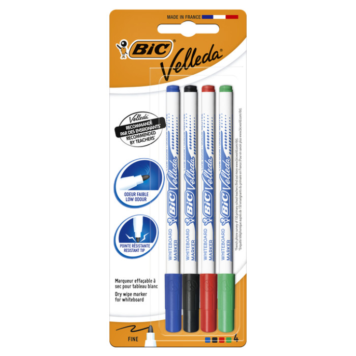 Whiteboardmarker Bic Velleda 1721 rond fijn assorti blister à 4 stuks