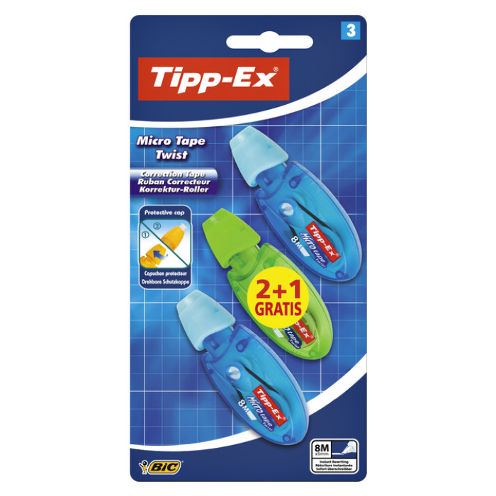 Correctietape Tipp-Ex micro twist 5mmx8m blister 2+1 gratis