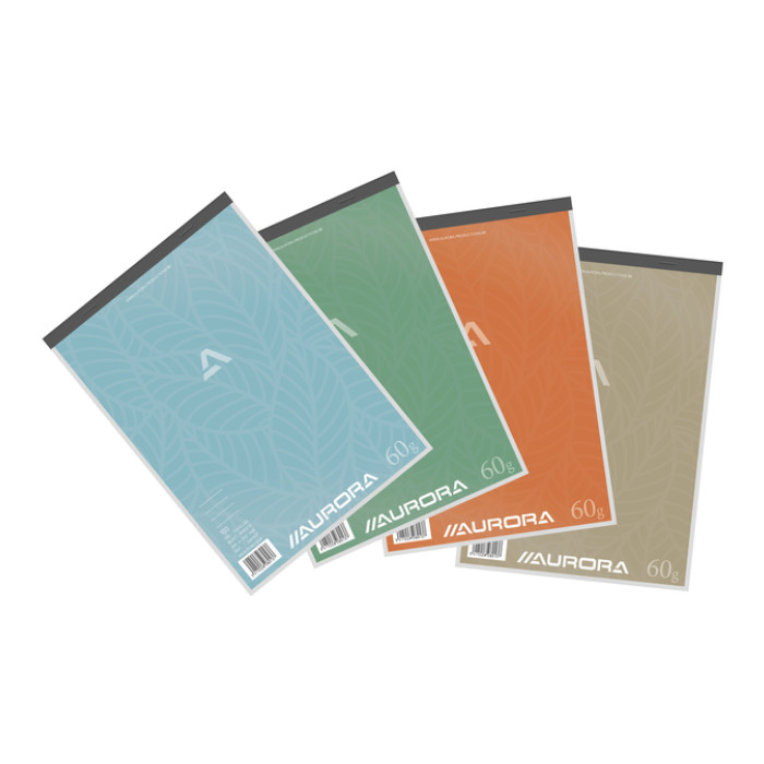Schrijfblok Aurora A4 lijn 100 vellen 60gr assorti