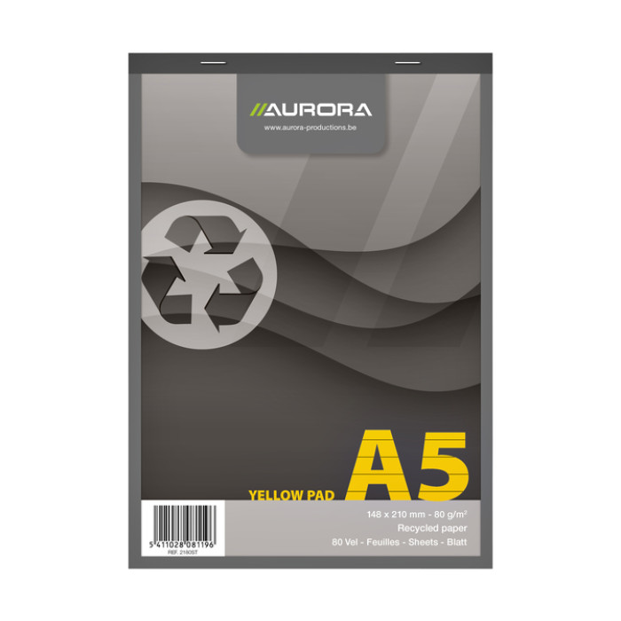 Schrijfblok Aurora A5 lijn 80 vel 80gr geel