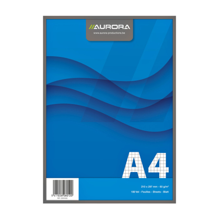 Schrijfblok Aurora A4 ruit 5x5mm 100 vel 60gr blauw