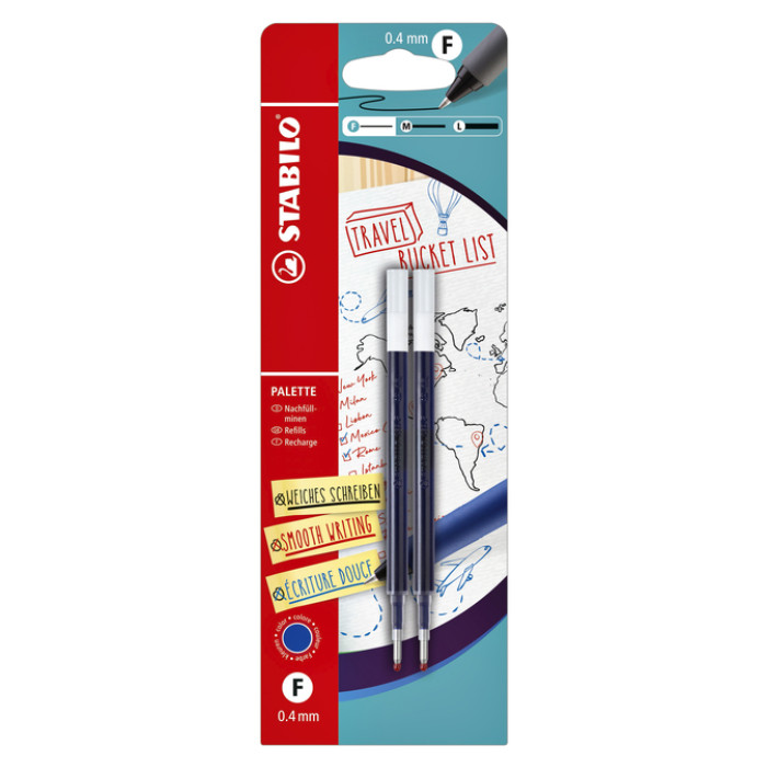 Rollerpenvulling STABILO Palette fijn blauw blister à 2 stuks