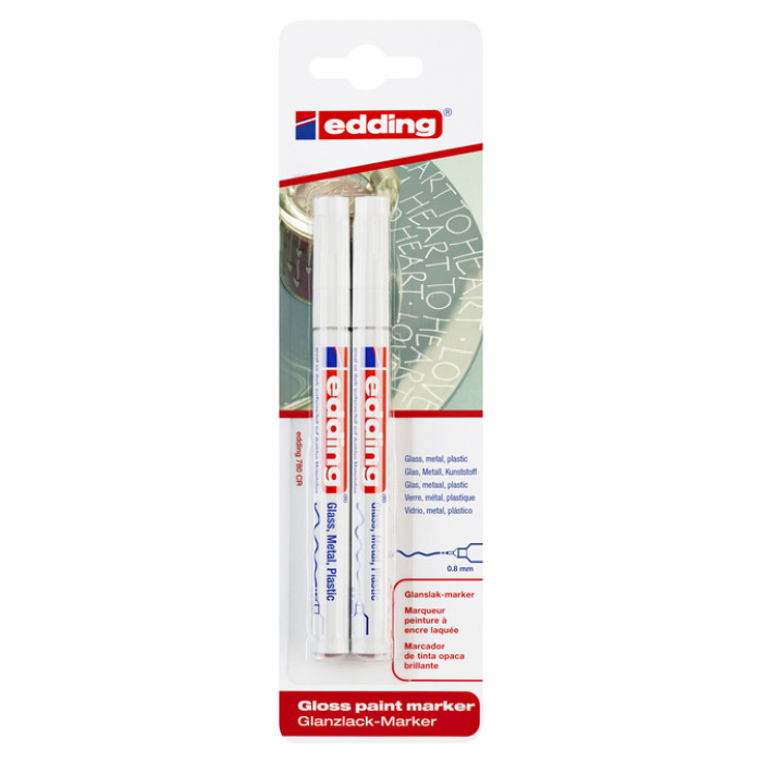 Paintmarker edding 780 op oliebasis 0.8mm wit blister à 2 stuks
