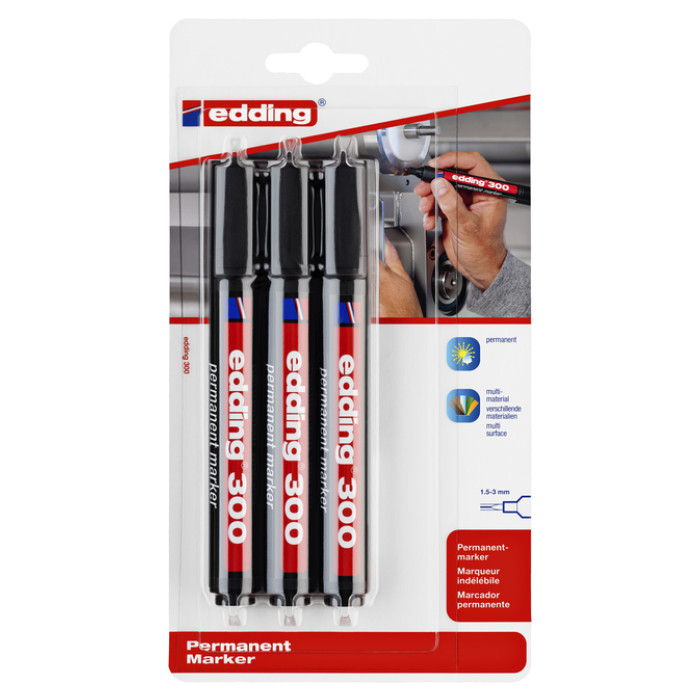 Viltstift edding 300 rond 1.5-3mm zwart blister à 3 stuks