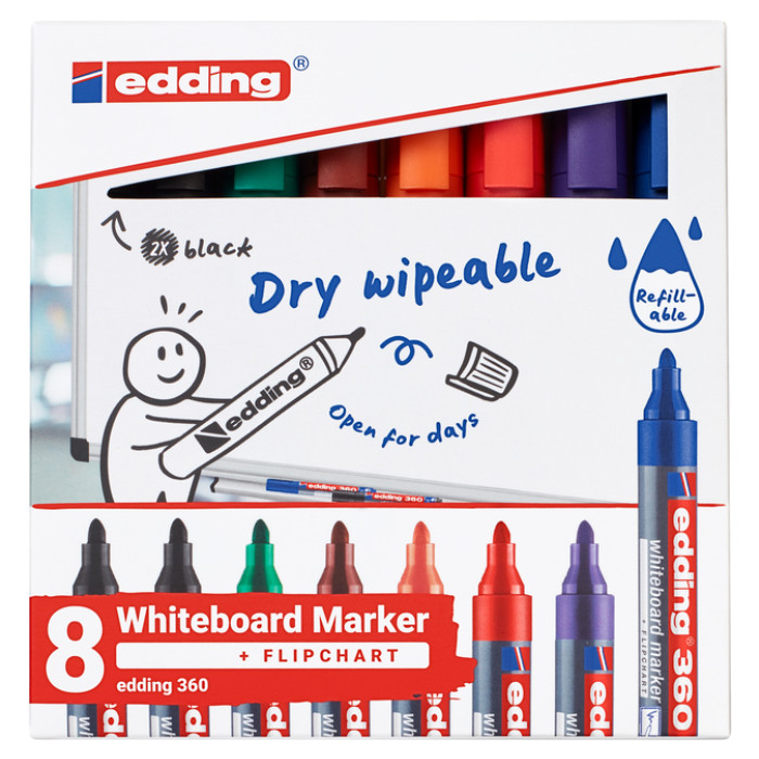 Whiteboardmarker edding 360 rond 1.5-3mm assorti 8 stuks