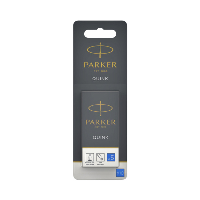 Inktpatroon Parker Quink uitwasbaar blauw blister à 10 stuks